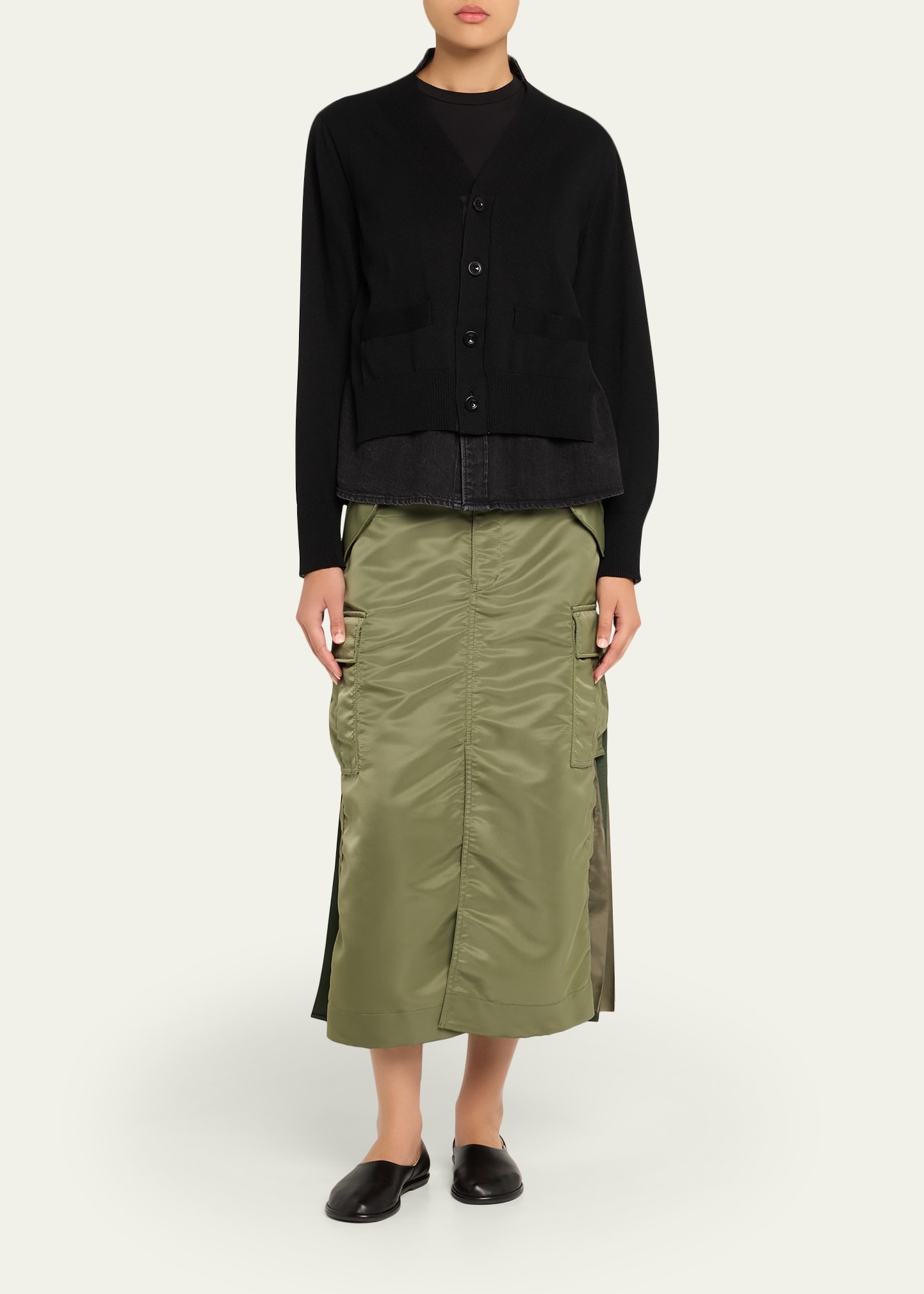 Nylon-Twill Pleated Cargo Midi Skirt - 2