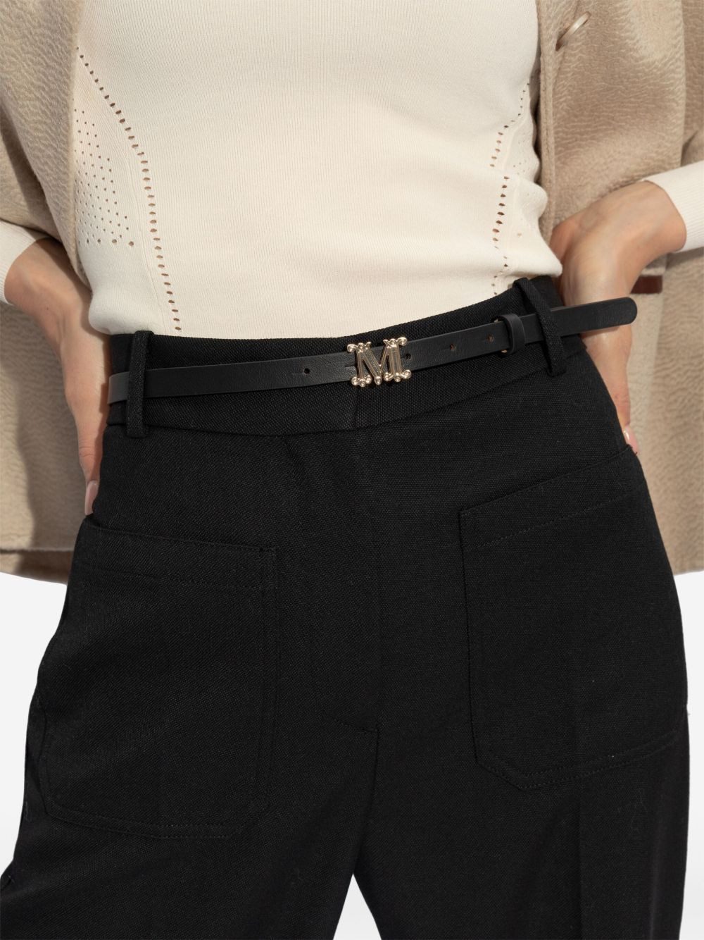 logo-buckle leather belt - 4