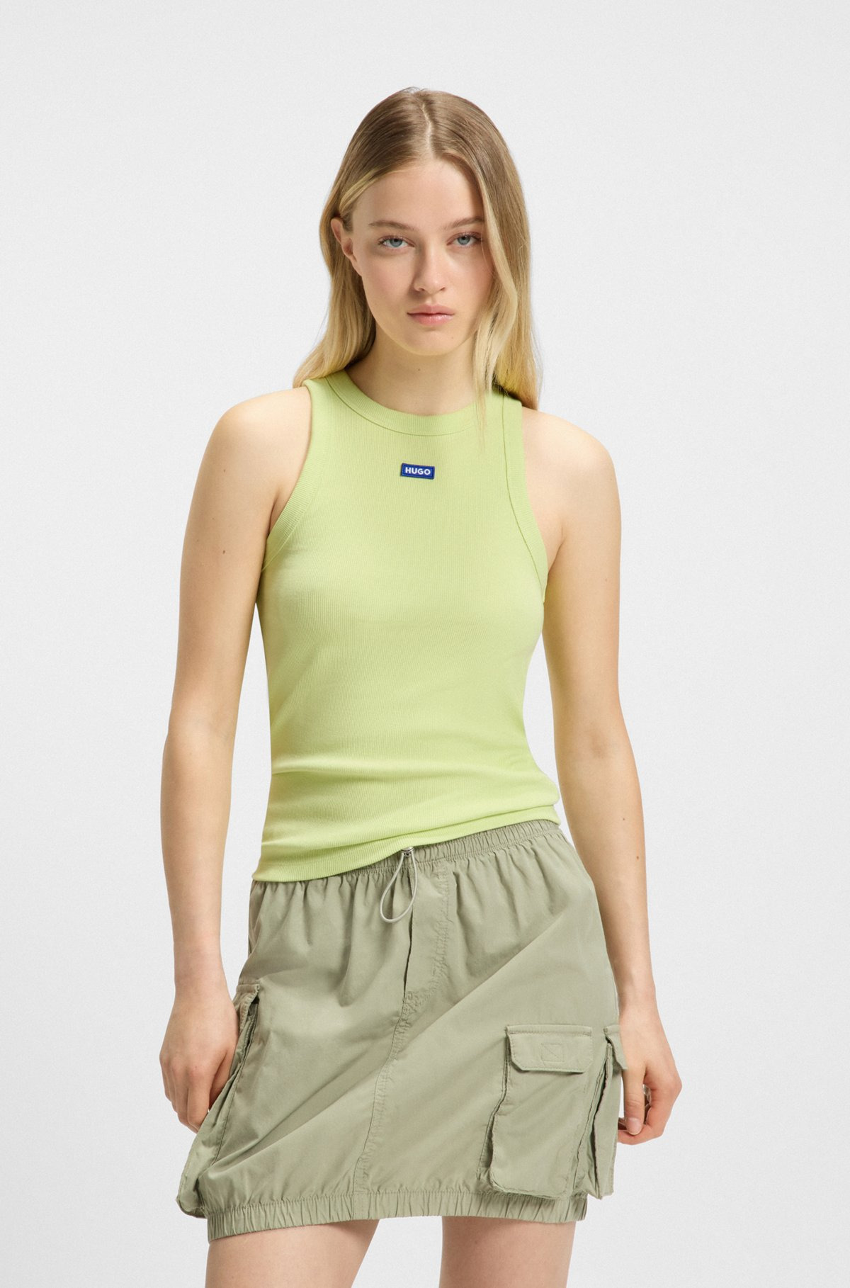 SLIM-FIT STRETCH-COTTON TOP WITH BLUE LOGO BADGE - 2