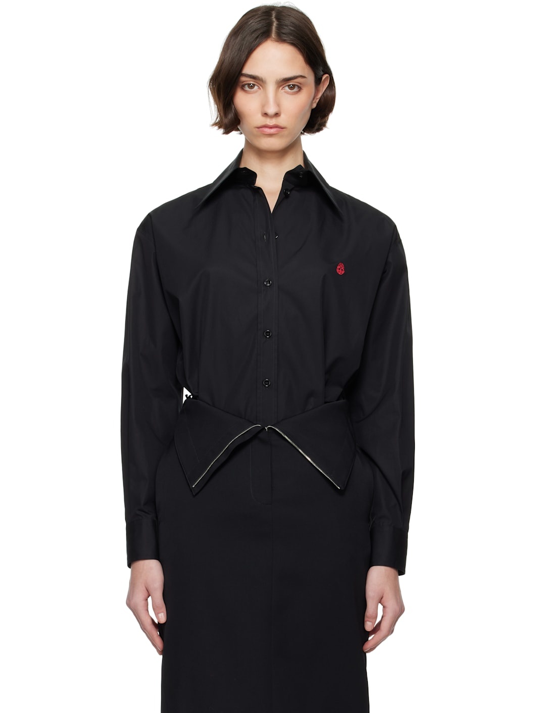 Black Embroidered Skull Shirt - 1