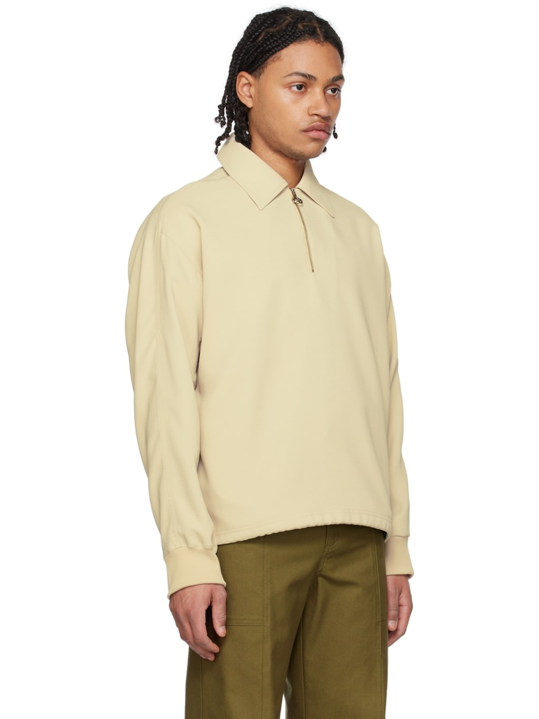 Beige Loose-Fit Half-Zip Sweatshirt - 2