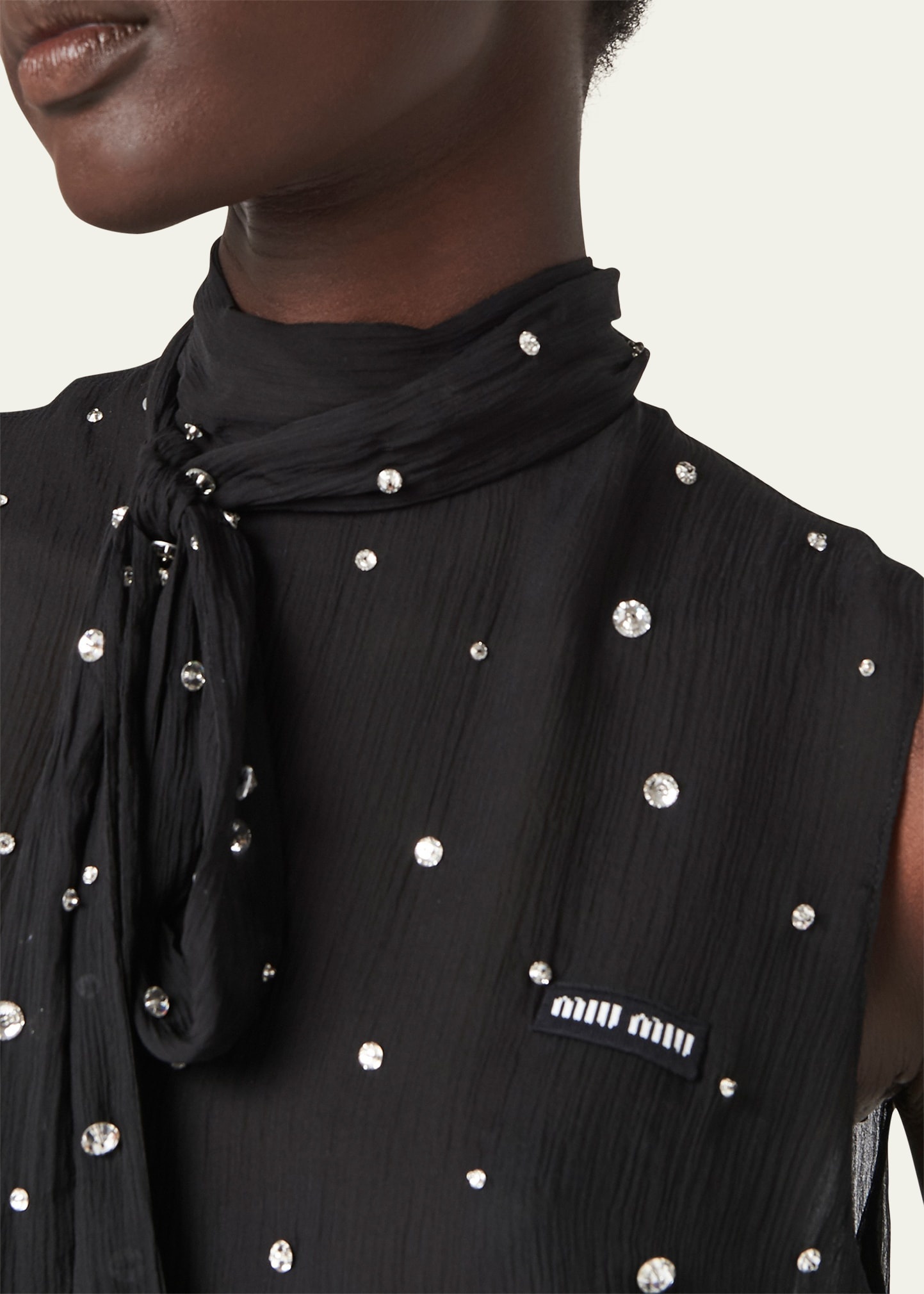 Crystal Chiffon Scarf-Neck Cropped Top - 4