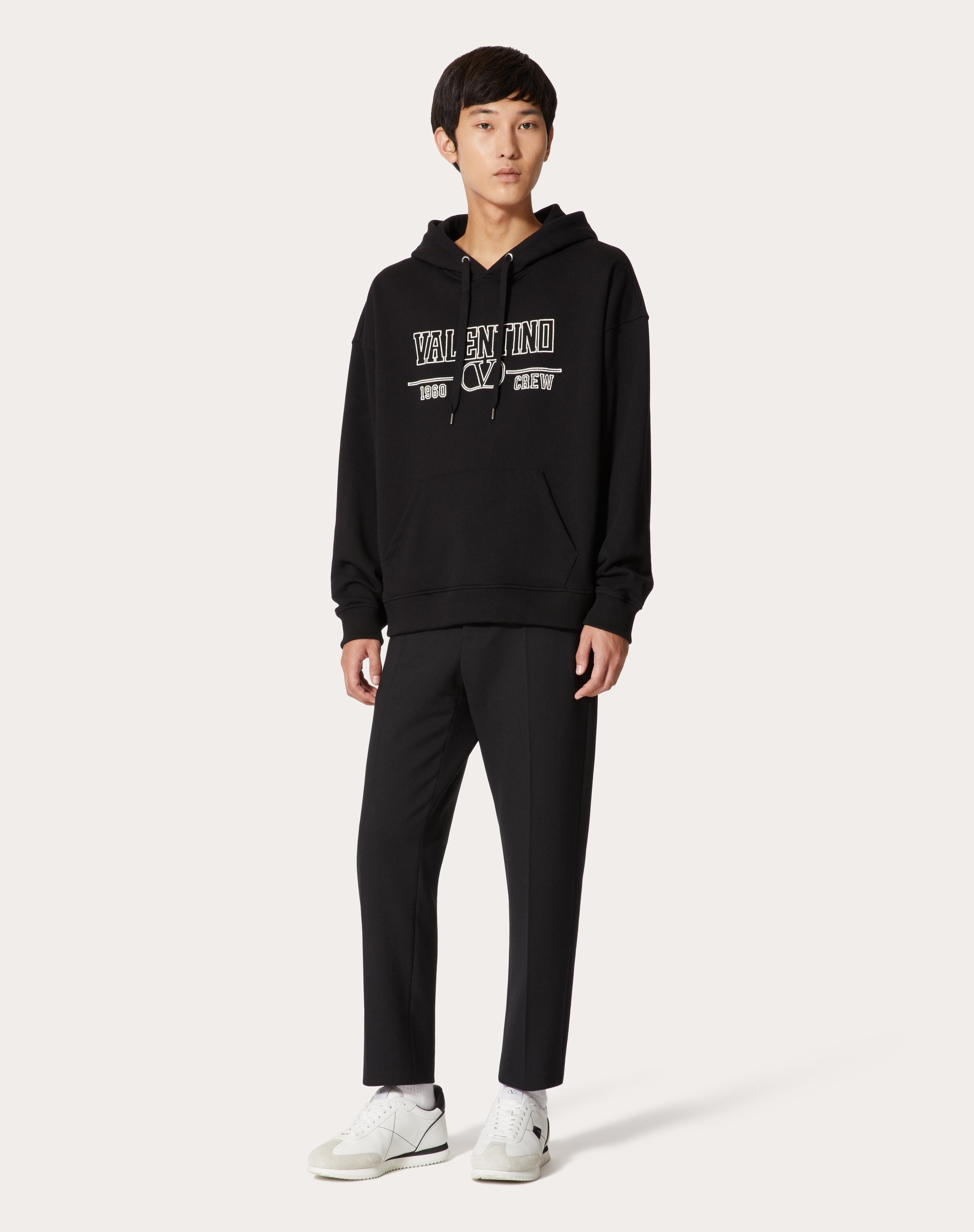 COTTON HOODED SWEATSHIRT WITH VALENTINO V CREW PRINT - 2