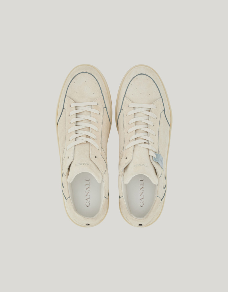 CANALI NUVOLA IVORY SUEDE SNEAKERS WITH RIBBING 4