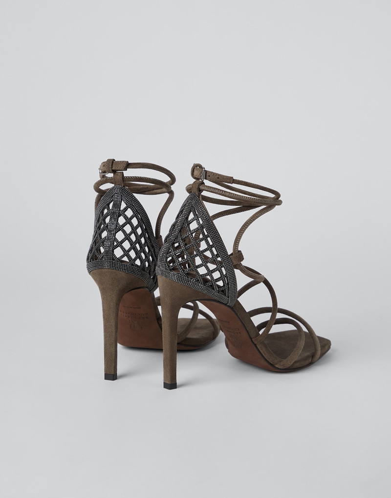 Brunello Cucinelli Suede heels with precious net insert outlook