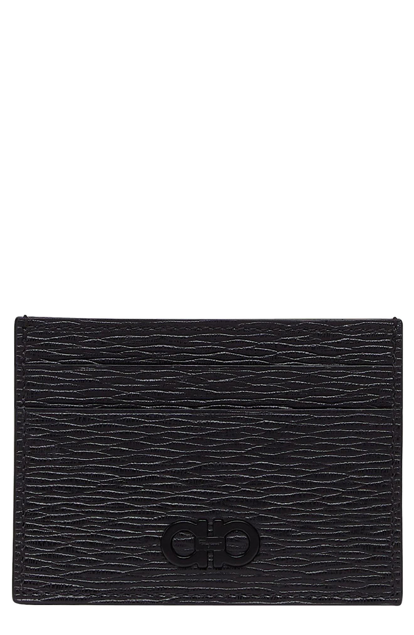 FERRAGAMO Revival Leather Card Case in Nero/Dark Rain at Nordstrom - 1