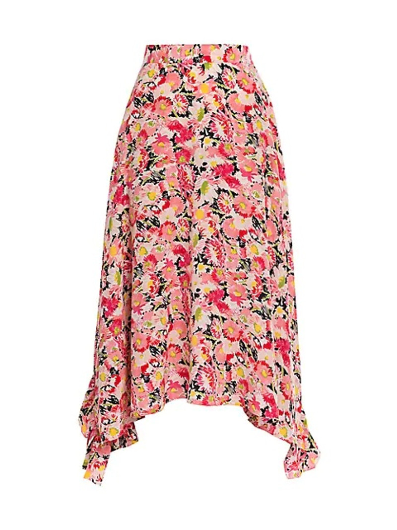 면 draped ruffle 스커트 에 꽃 인쇄 - 1