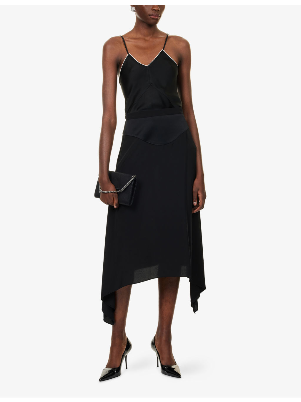 Asymmetric-Hem High-Rise 6Silk Midi Skirt - 2