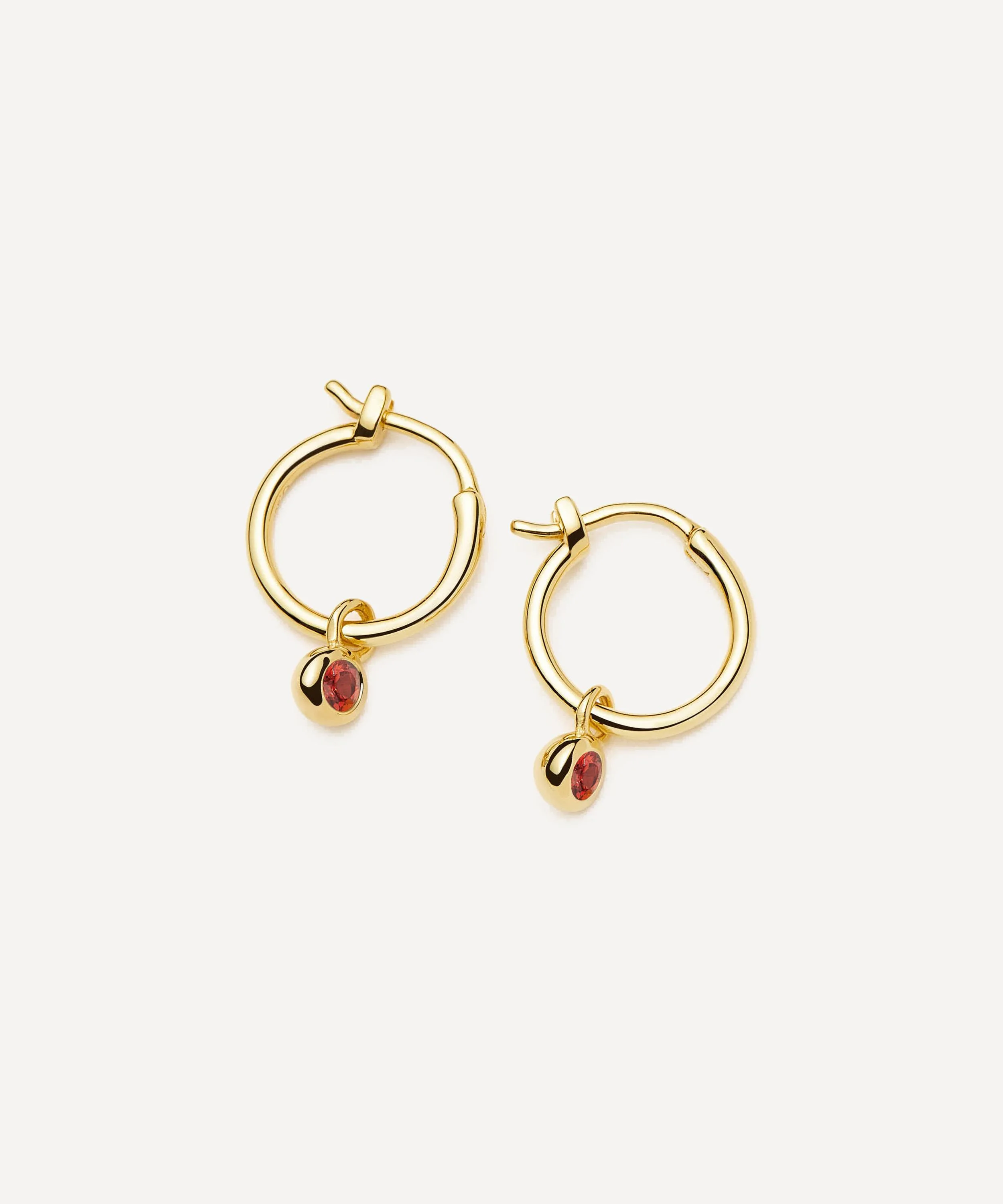 18ct Gold-Plated Vermeil Silver January Birthstone Mini Charm Hoop Earrings - 1