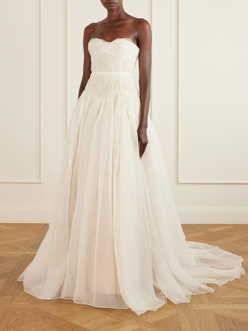 DANIELLE FRANKEL Strapless Bustier Crinkled Silk-organza Gown outlook