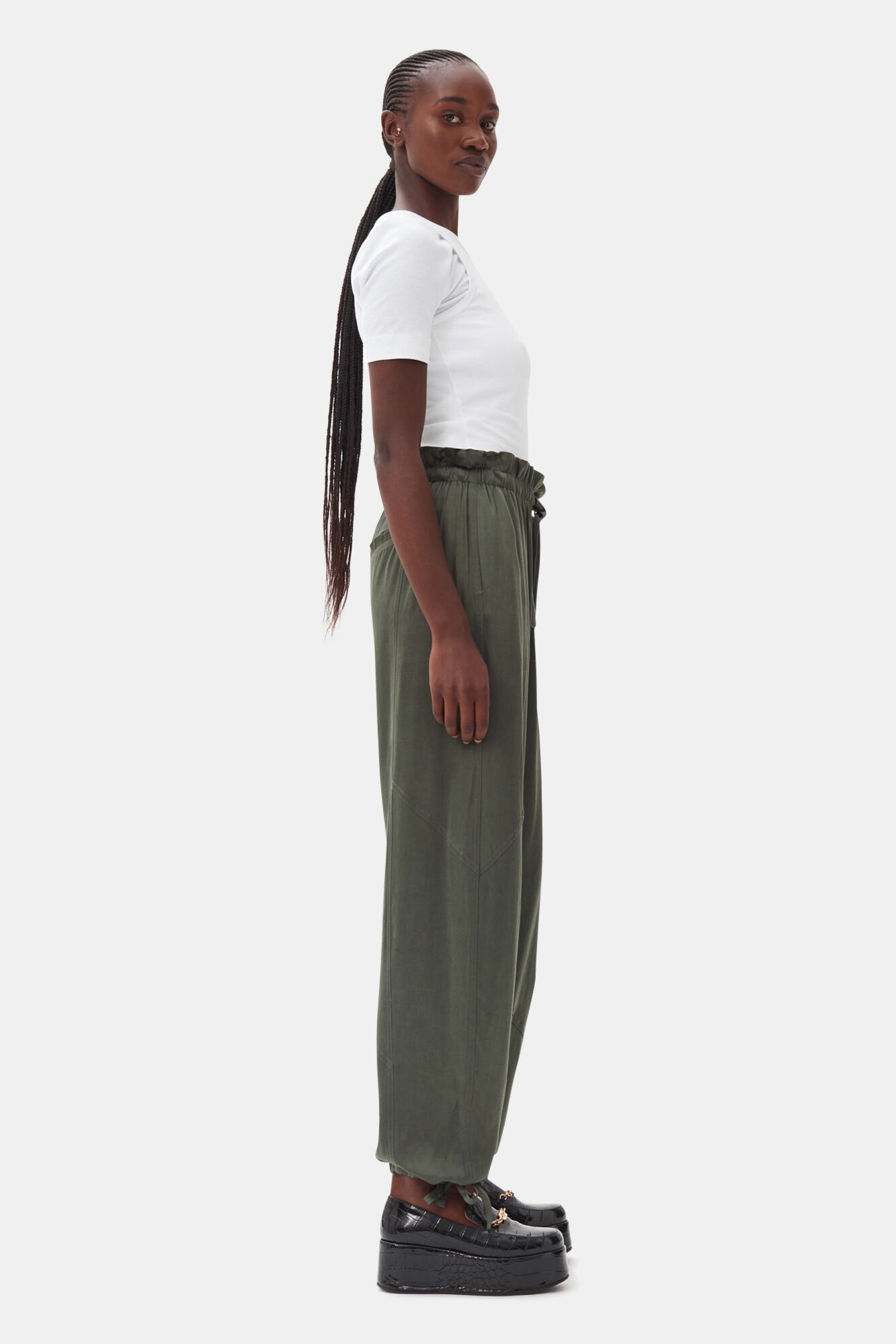 GREEN WASHED SATIN PANTS - 3