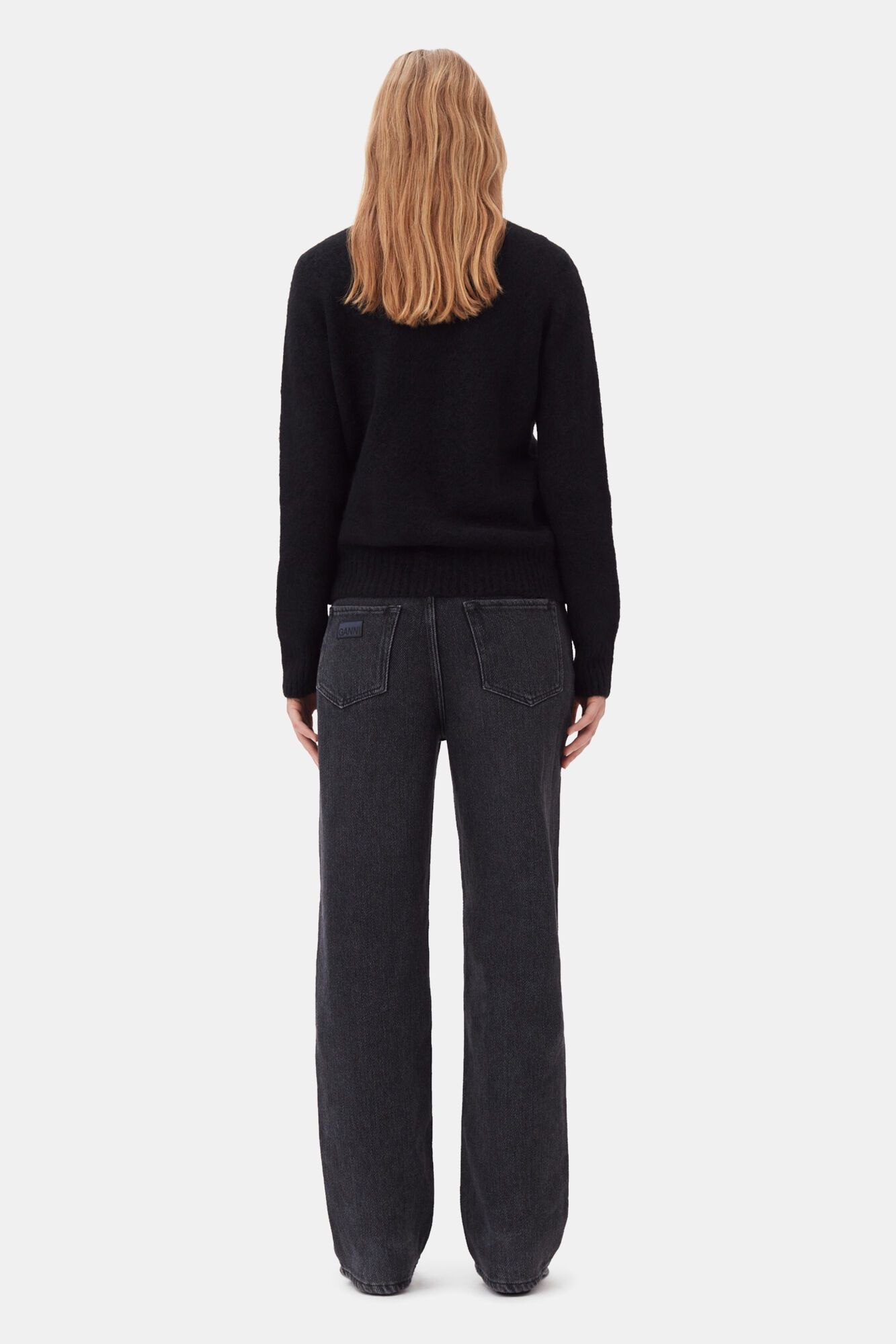 BLACK BRUSHED ALPACA O-NECK SWEATER - 6