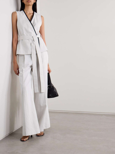 Proenza Schouler Dana belted faux leather-trimmed pleated cotton and linen-blend wide-leg pants outlook