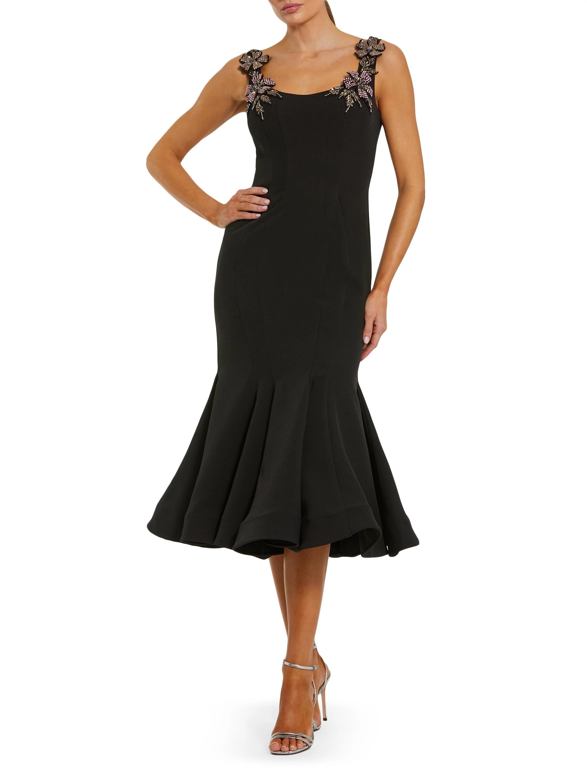 Women's Embellished Trumpet Cocktail Dress - Black - 1