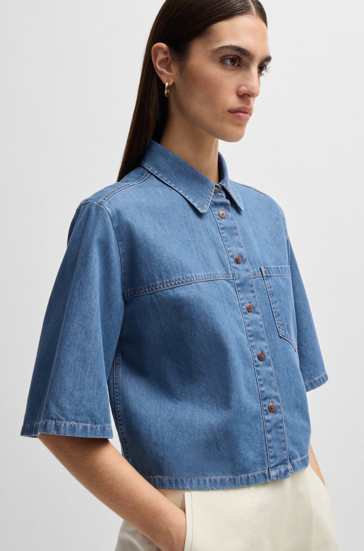 RELAXED-FIT BLOUSE IN BLUE SELVEDGE DENIM - 6
