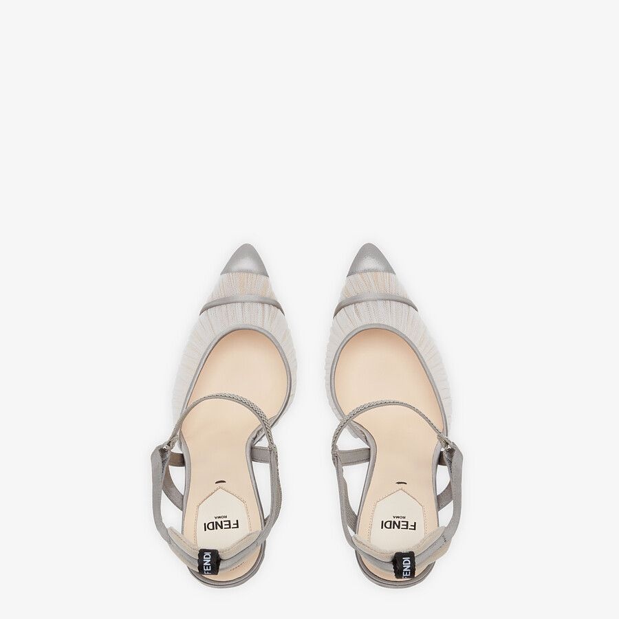 Gray tulle and satin high-heeled slingbacks - 4