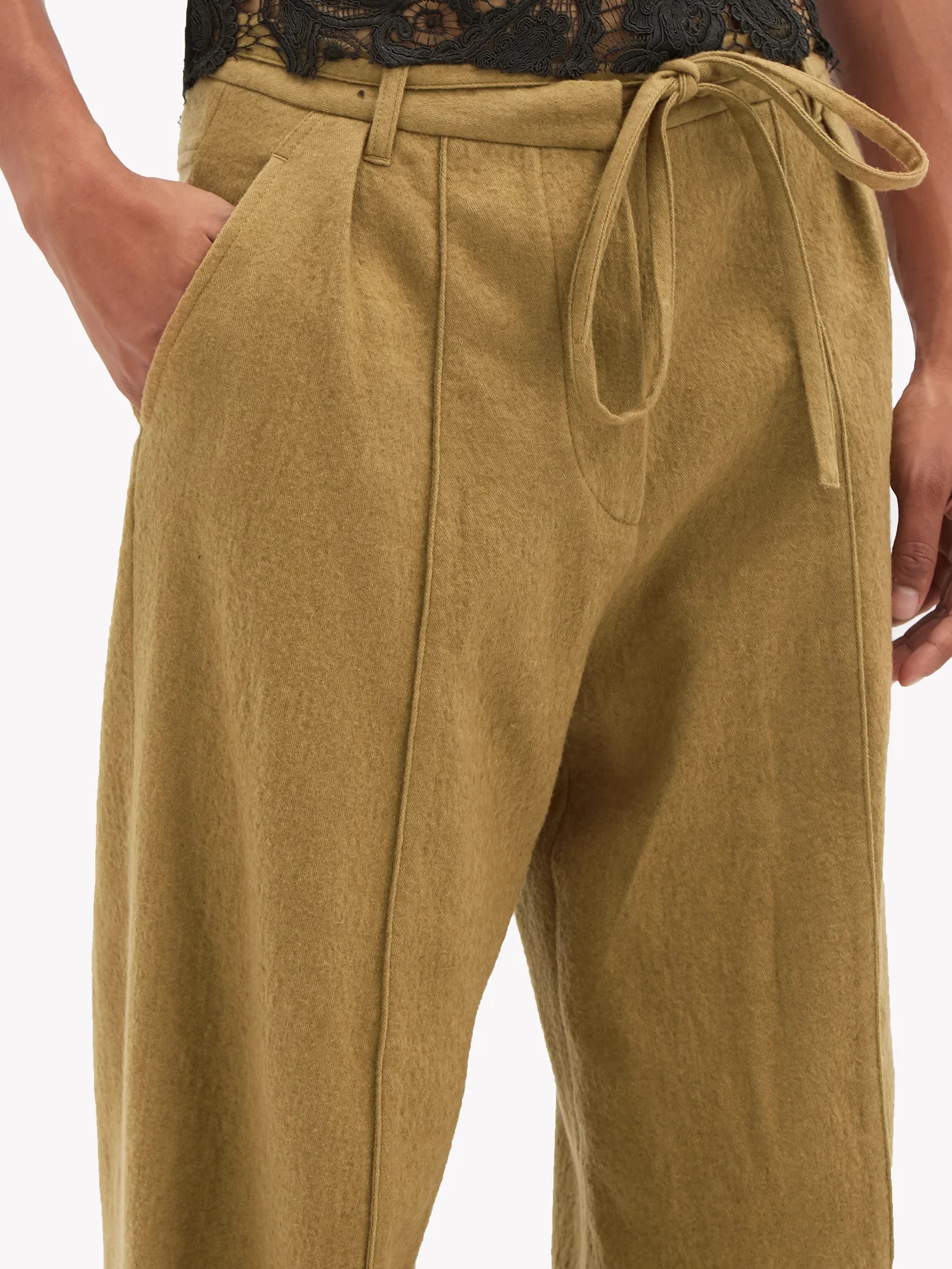 Corded-waist cotton-blend twill trousers - 3