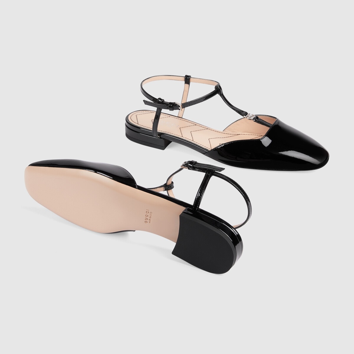 【GUCCI 】Petite GG Strap Patent Ballerina Flats BLACK 682224_ALU00_1000_002_100_0000