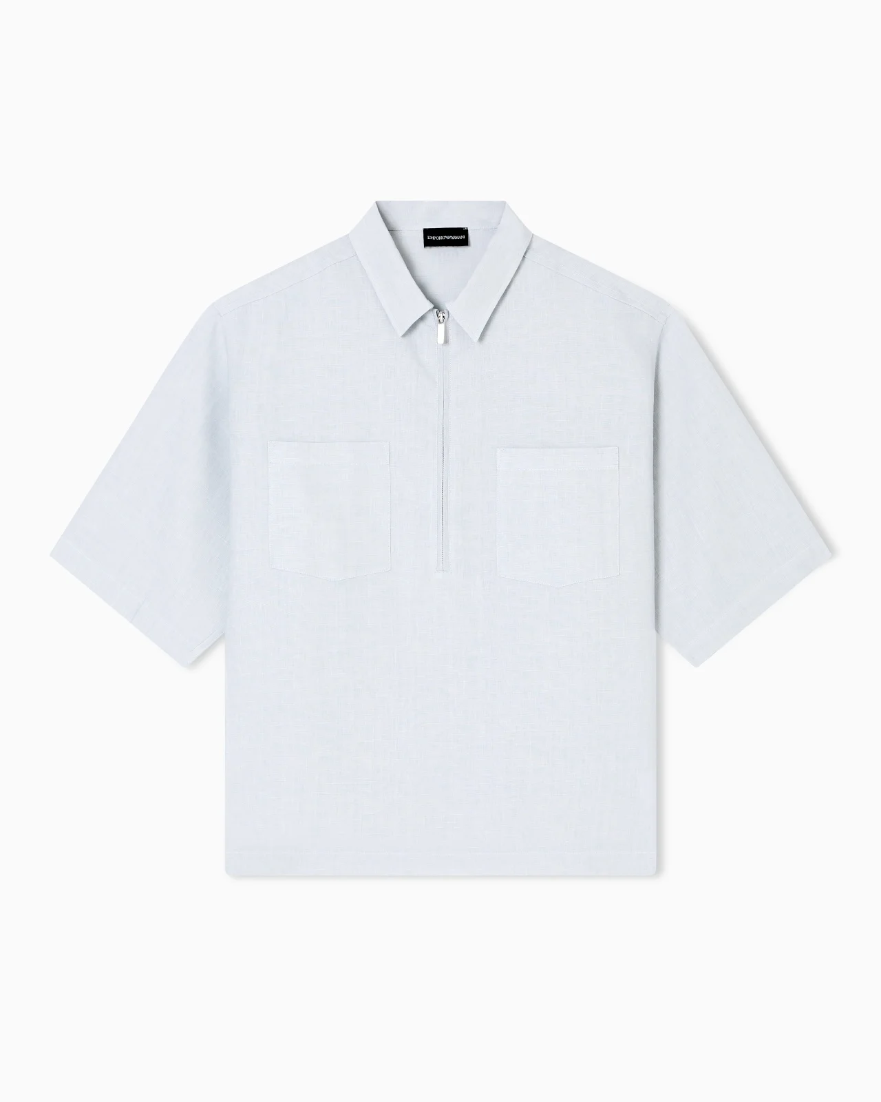PURE LINEN SHIRT WITH PARTIAL ZIP - 1