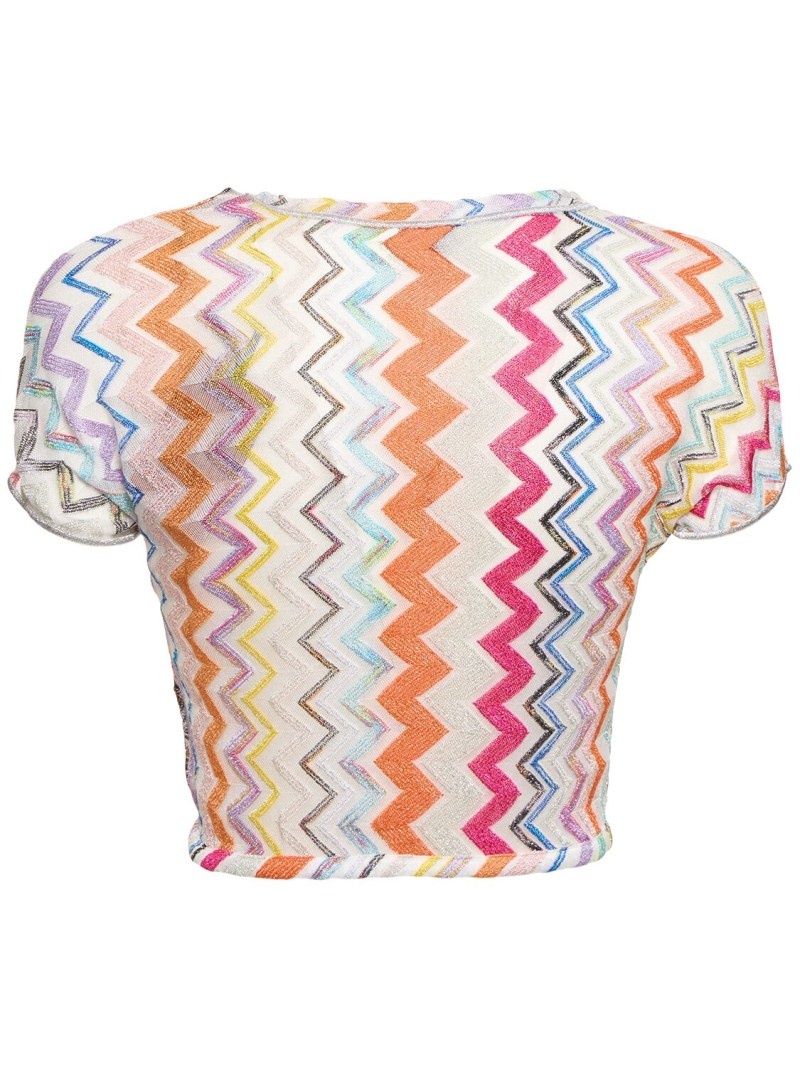 Chevron lurex zig zag s/s crop top - 5