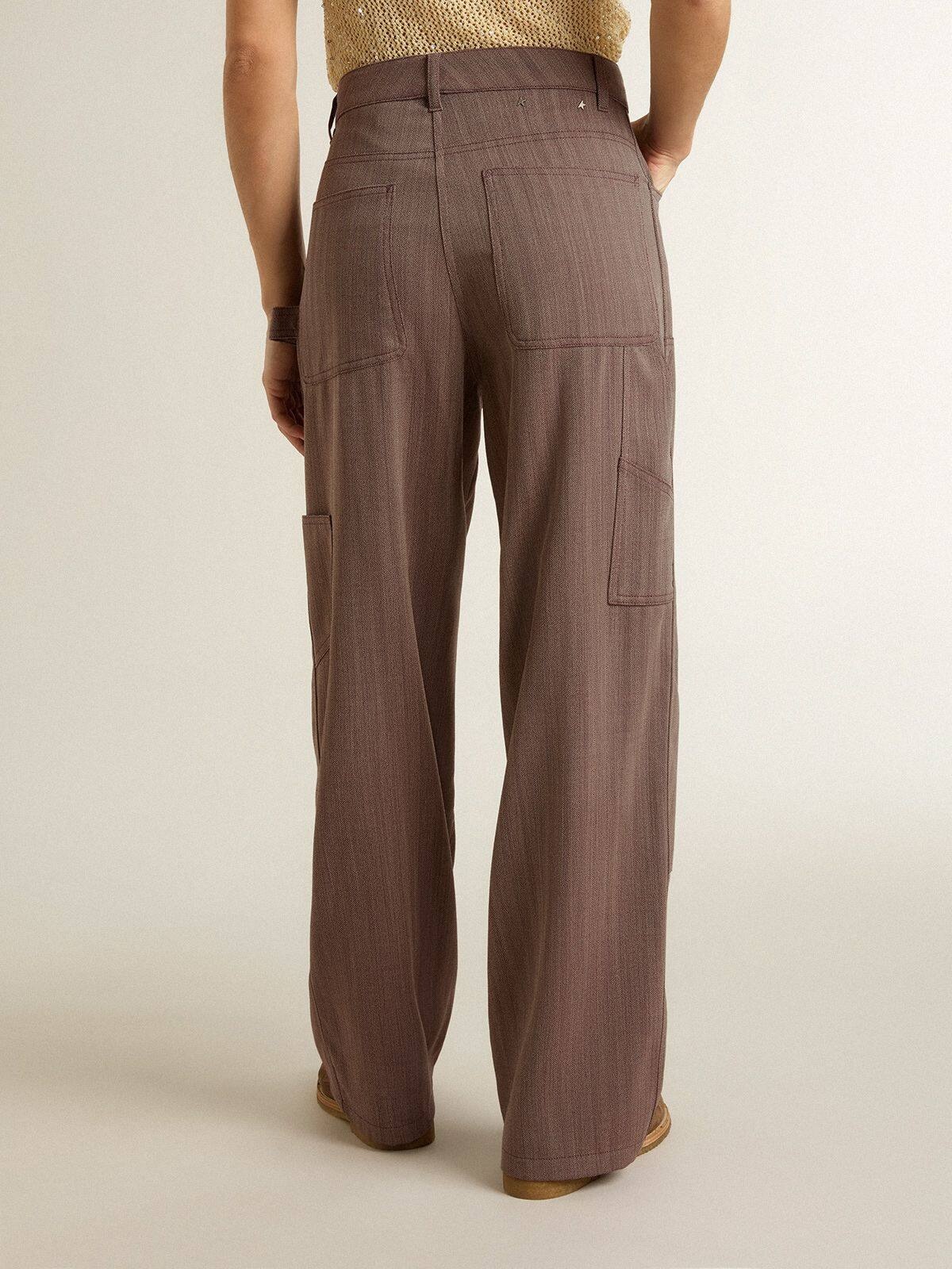 Women’s wool blend pants in light brown micro chevron - 4