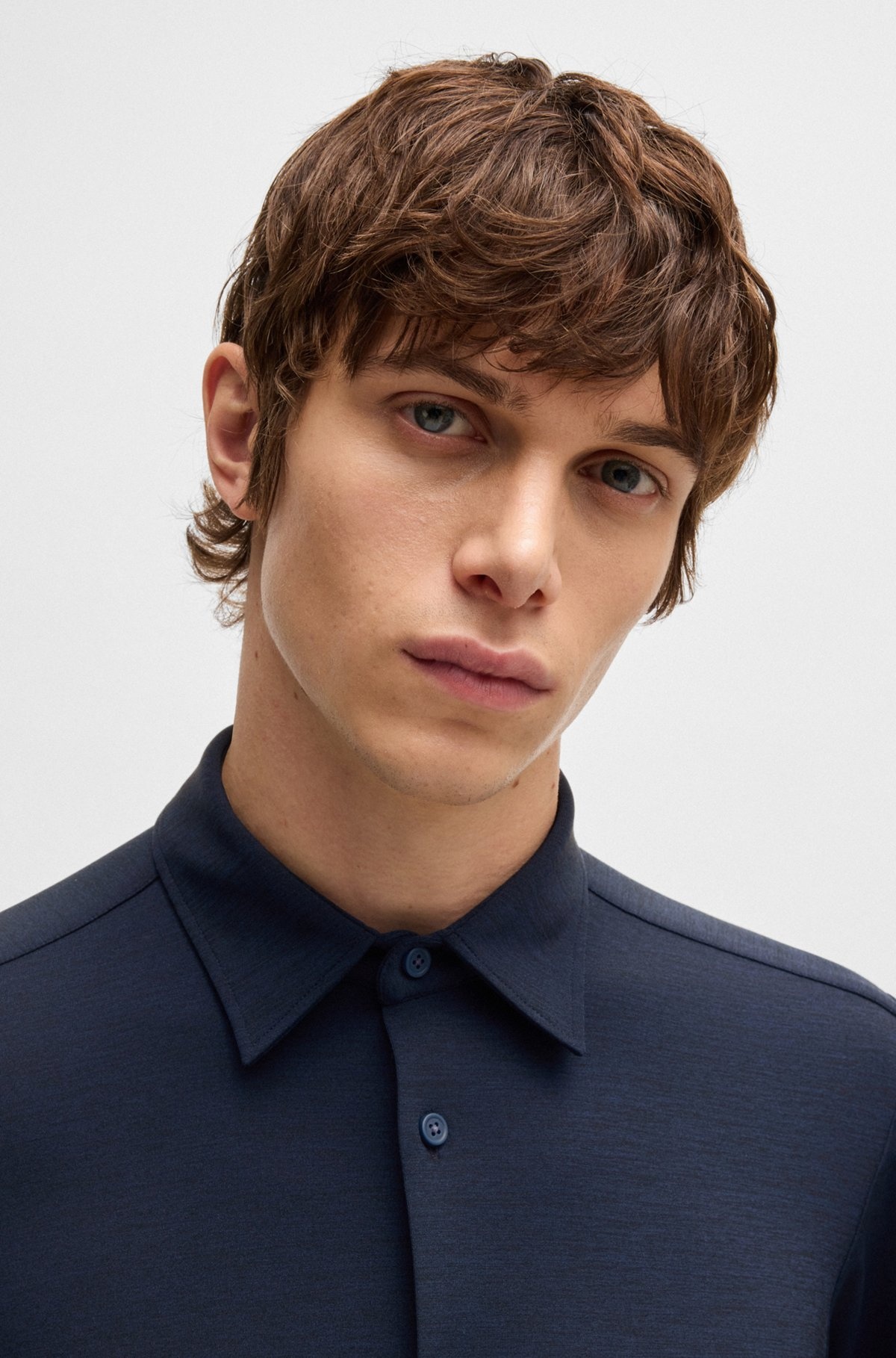 SLIM-FIT SHIRT IN MELANGE PERFORMANCE-STRETCH JERSEY - 3