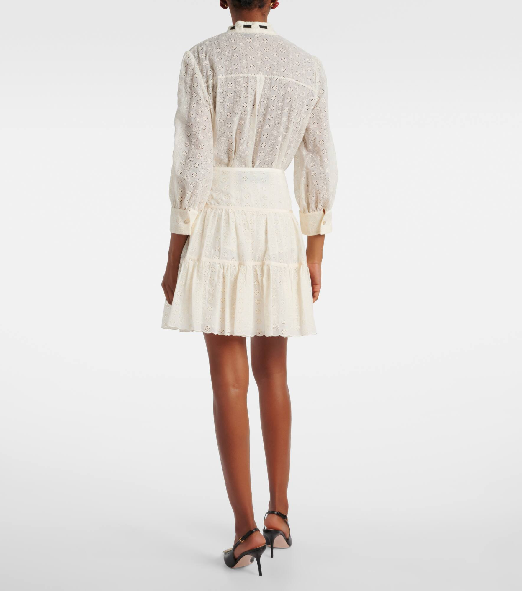Tiered cotton lace miniskirt - 3