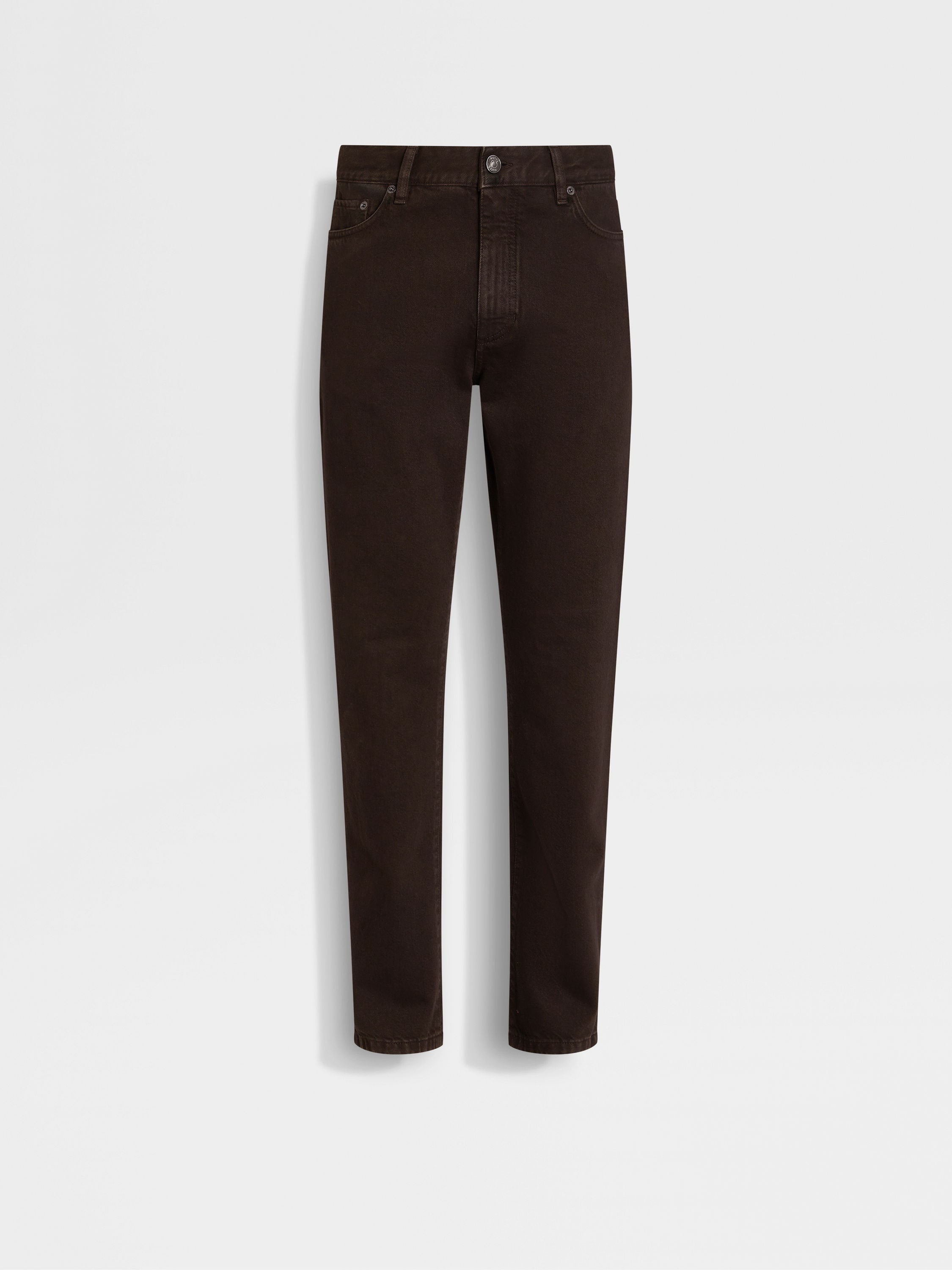 DARK BROWN STONE-WASHED COTTON ROCCIA JEANS - 2