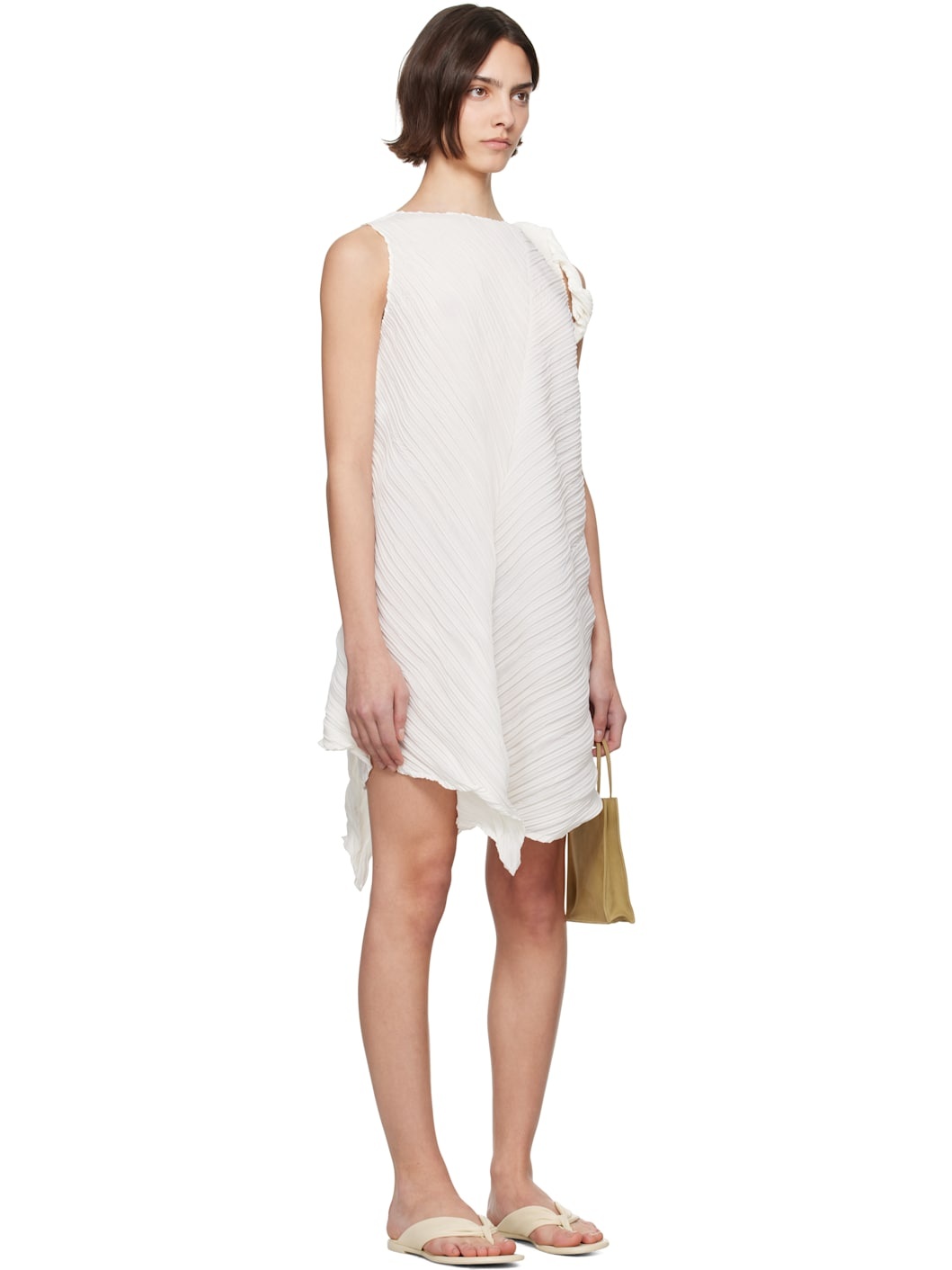 White Wrinkled & Twisted Minidress - 2