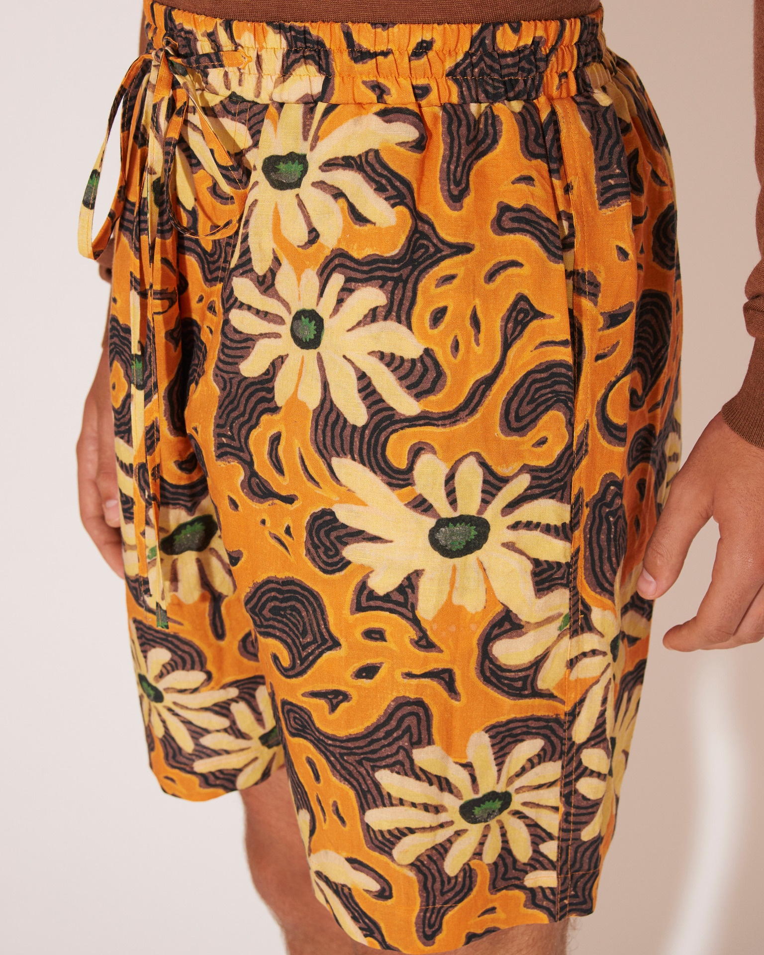 DOXXI - Cotton-linen floral shorts - Orange - 5