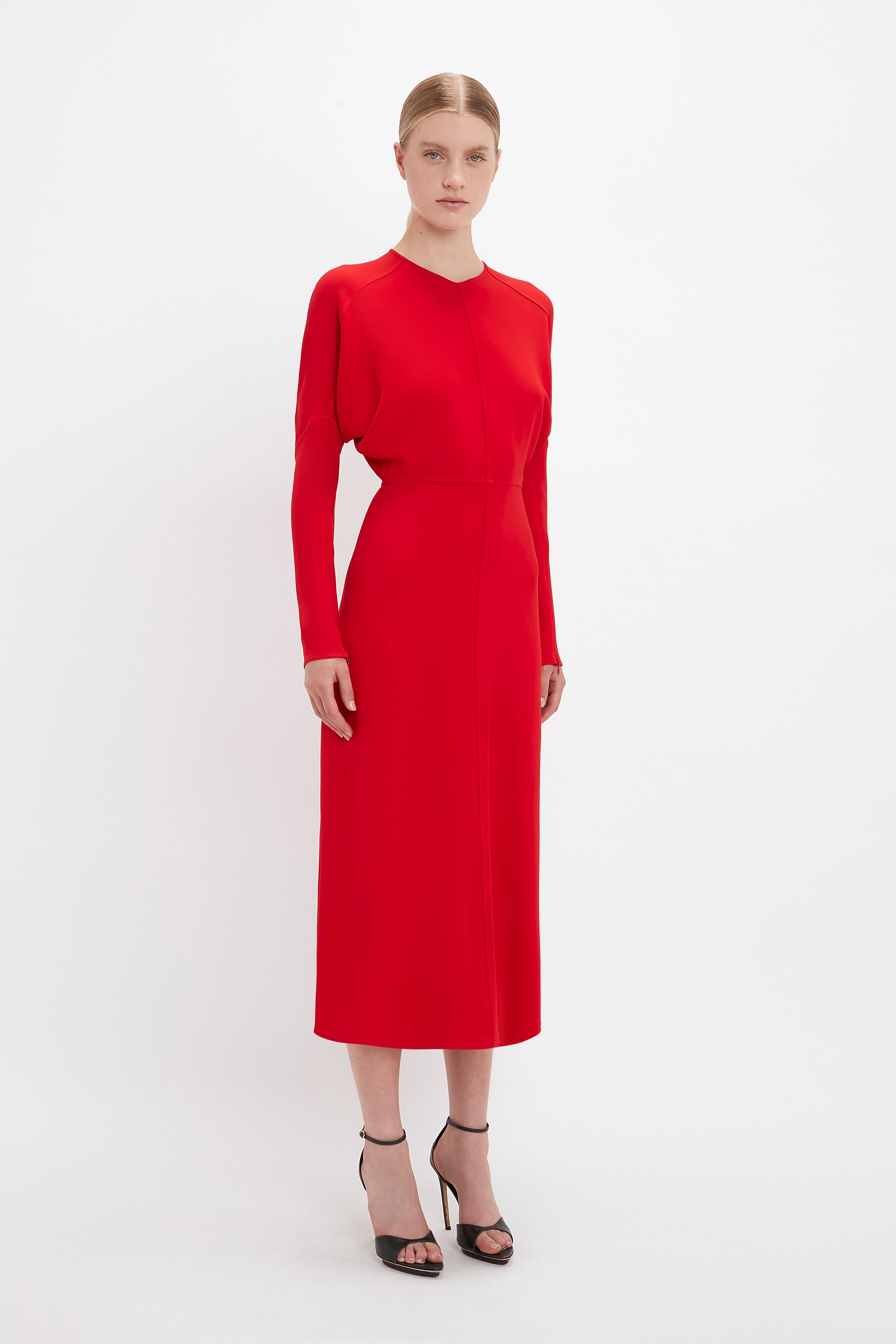 Dolman Midi Dress In Red - 3