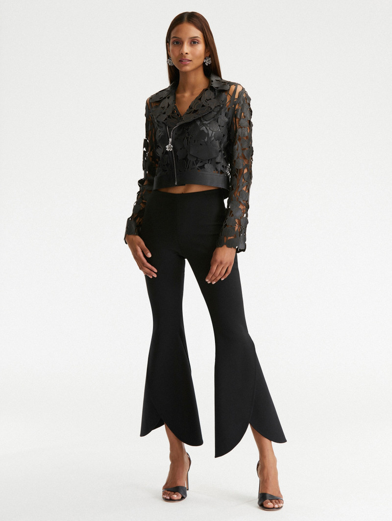 Oscar de la Renta LASER CUT TULIP LEATHER MOTORCYCLE JACKET outlook