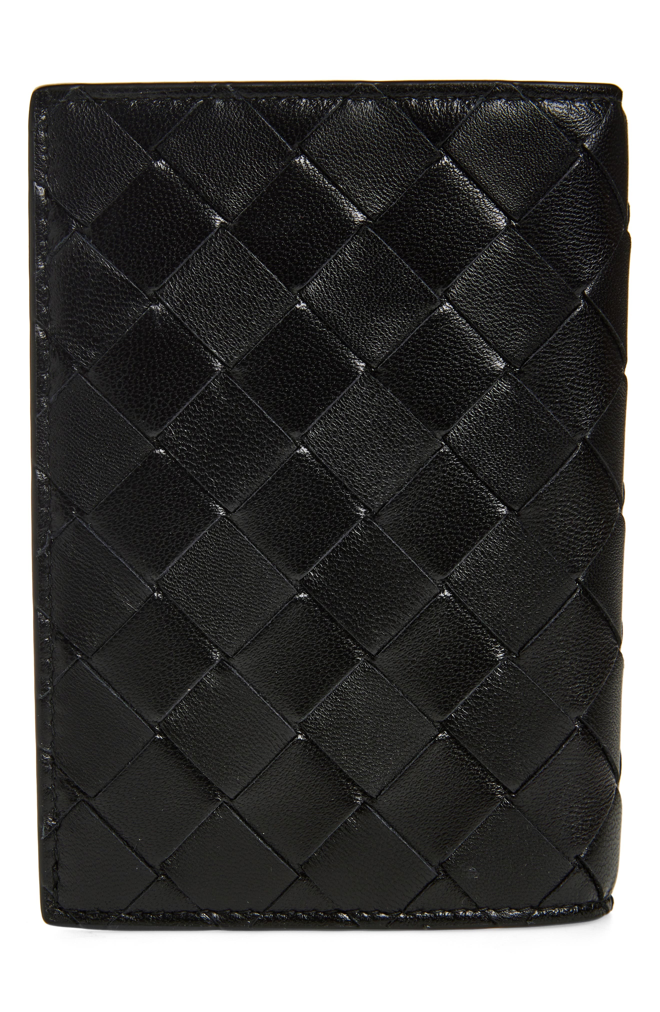 Bottega Veneta Intrecciato Leather Passport Case in 8425 Black-Gold at Nordstrom - 3