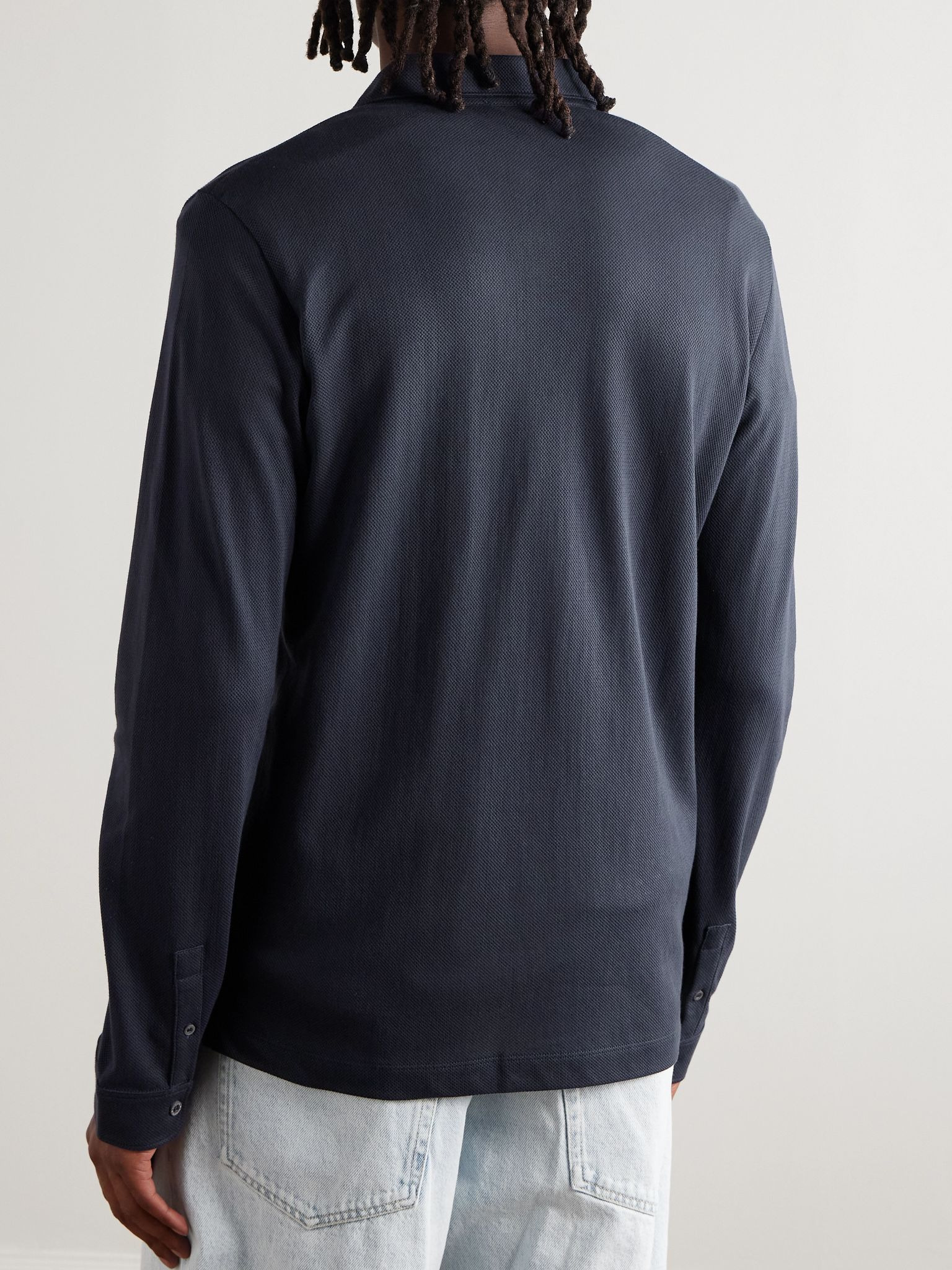 Riviera Supima Cotton-Mesh Shirt Navy - 4