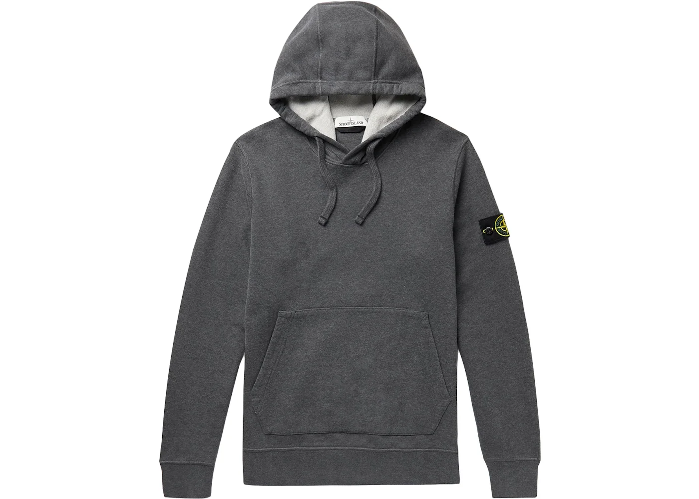 Stone Island 64120 Brushed Cotton Fleece Hooded Sweatshirt Dark Gray - 1
