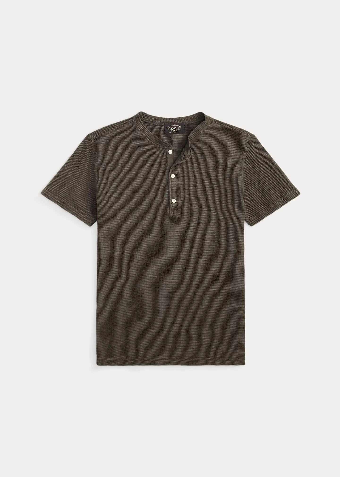 Waffle-Knit Short-Sleeve Henley Shirt - 1
