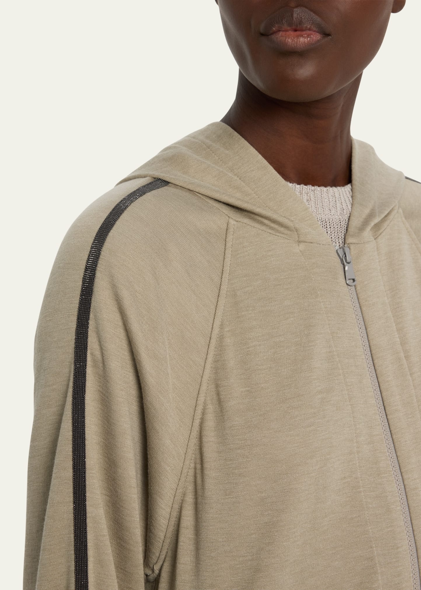 Zip-Front Hoodie with Monili-Trim Sleeves - 5