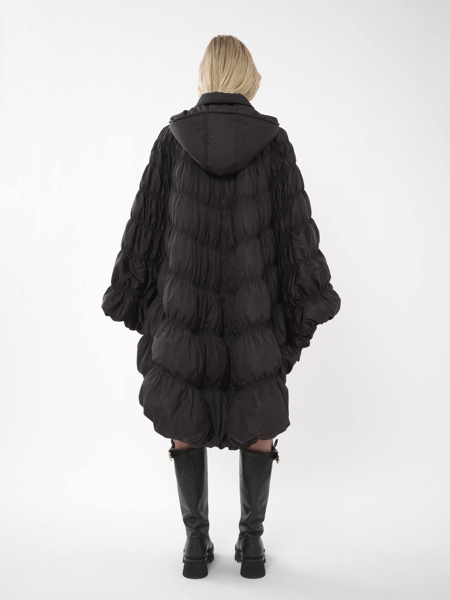 RUCHED PUFFER CAPE COAT - 4