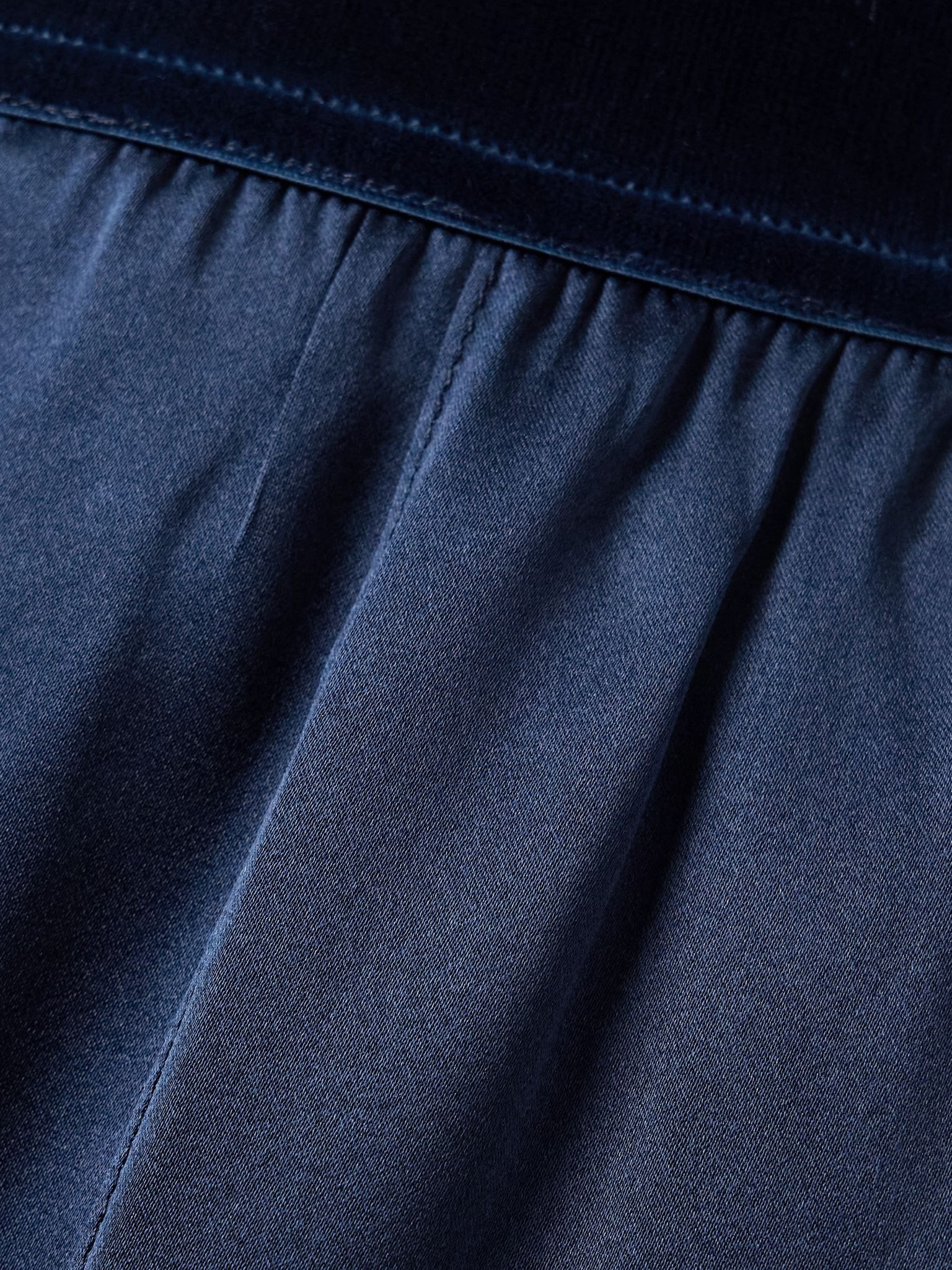 Velvet-trimmed stretch-silk satin pants Navy - 4