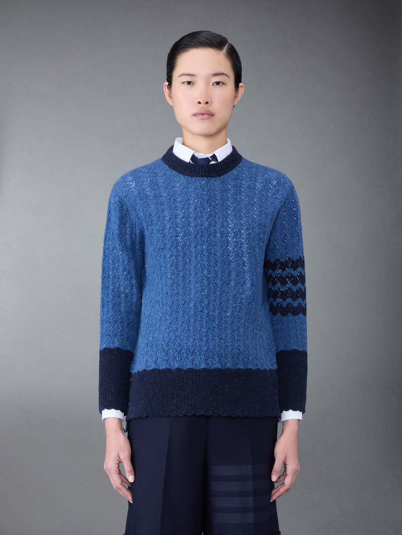 Shetland 케이블 Pointelle 4바 크루 넥 풀 오버 1