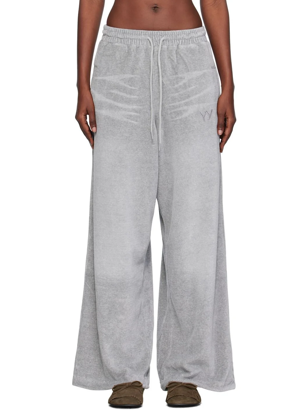 Gray Velour Wide Lounge Pants - 1