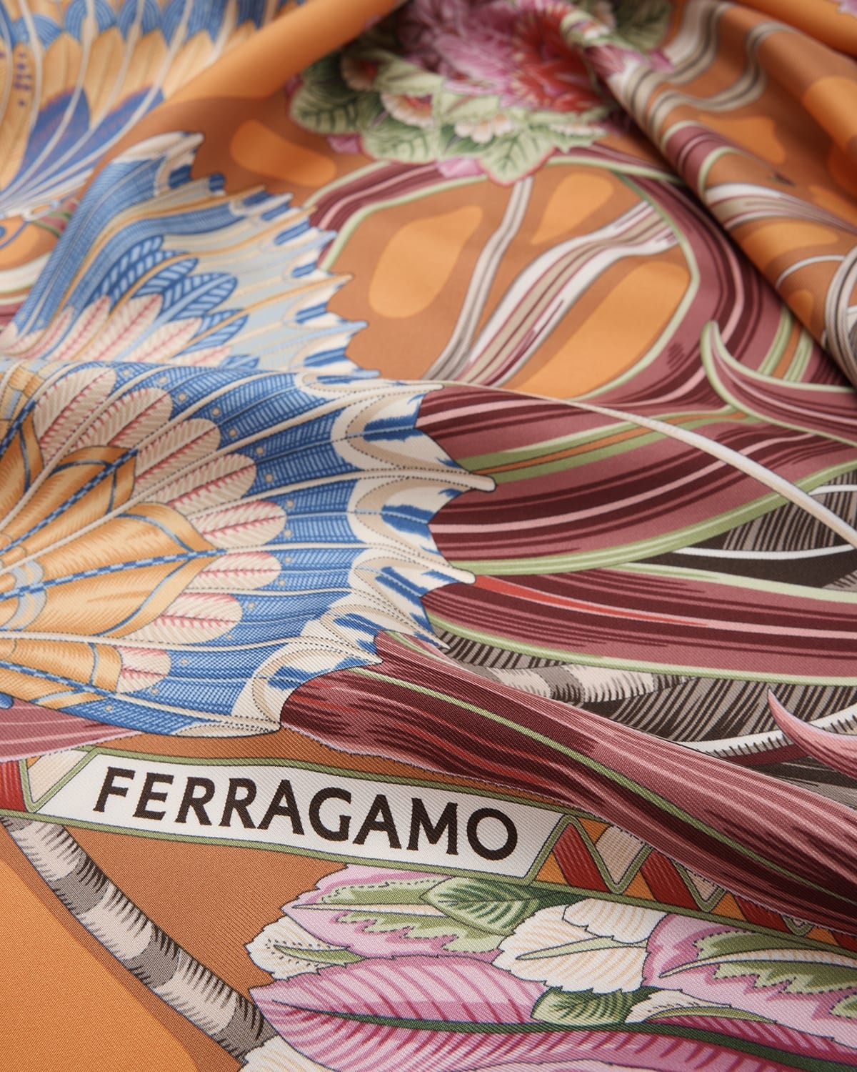 Giadafly Arancio Print Silk Foulard Scarf - 4