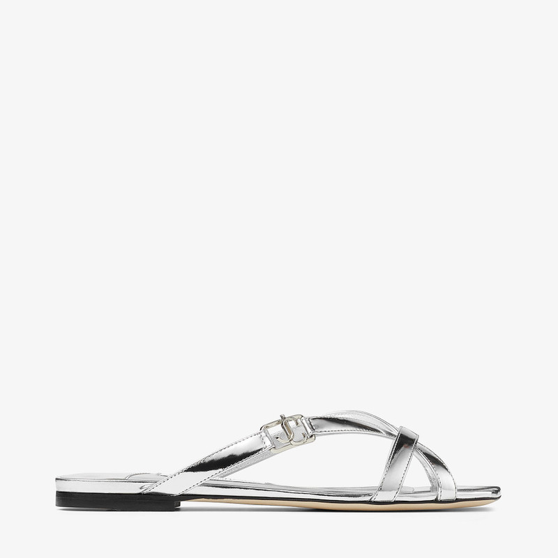 Jess Flat Silver Liquid Metal Leather Flat Sandals - 1