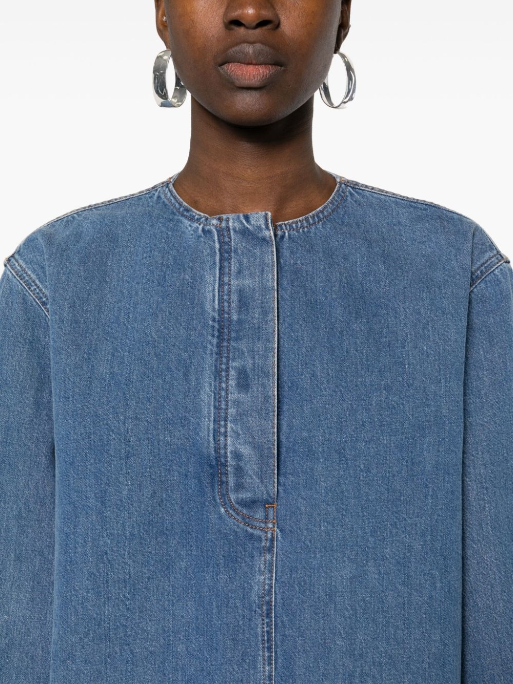 collarless denim shirt - 5