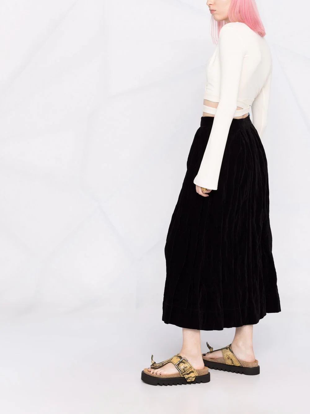 high-waisted velvet-effect skirt - 4