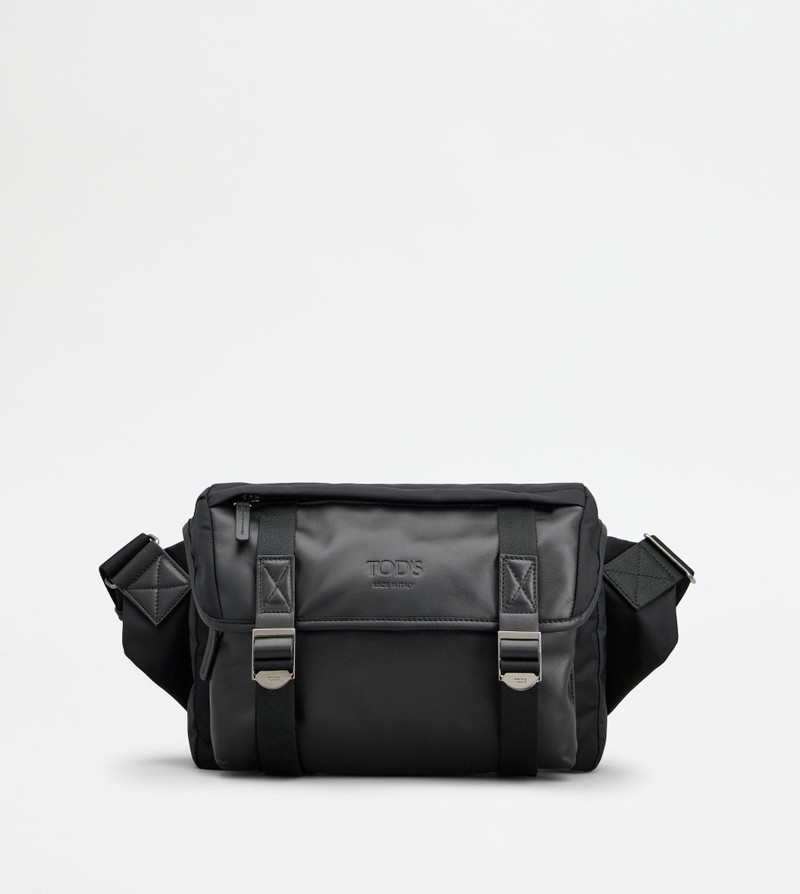 CROSSBODY BAG IN FABRIC AND LEATHER SMALL - BLACK 1