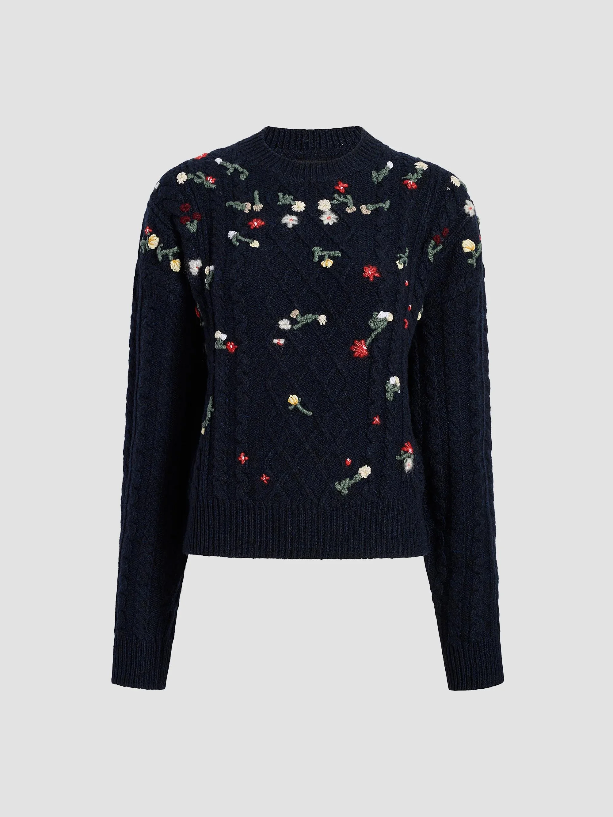 Women's Elias Embroidered Cashmere Crewneck Sweater - Deep Navy - 1