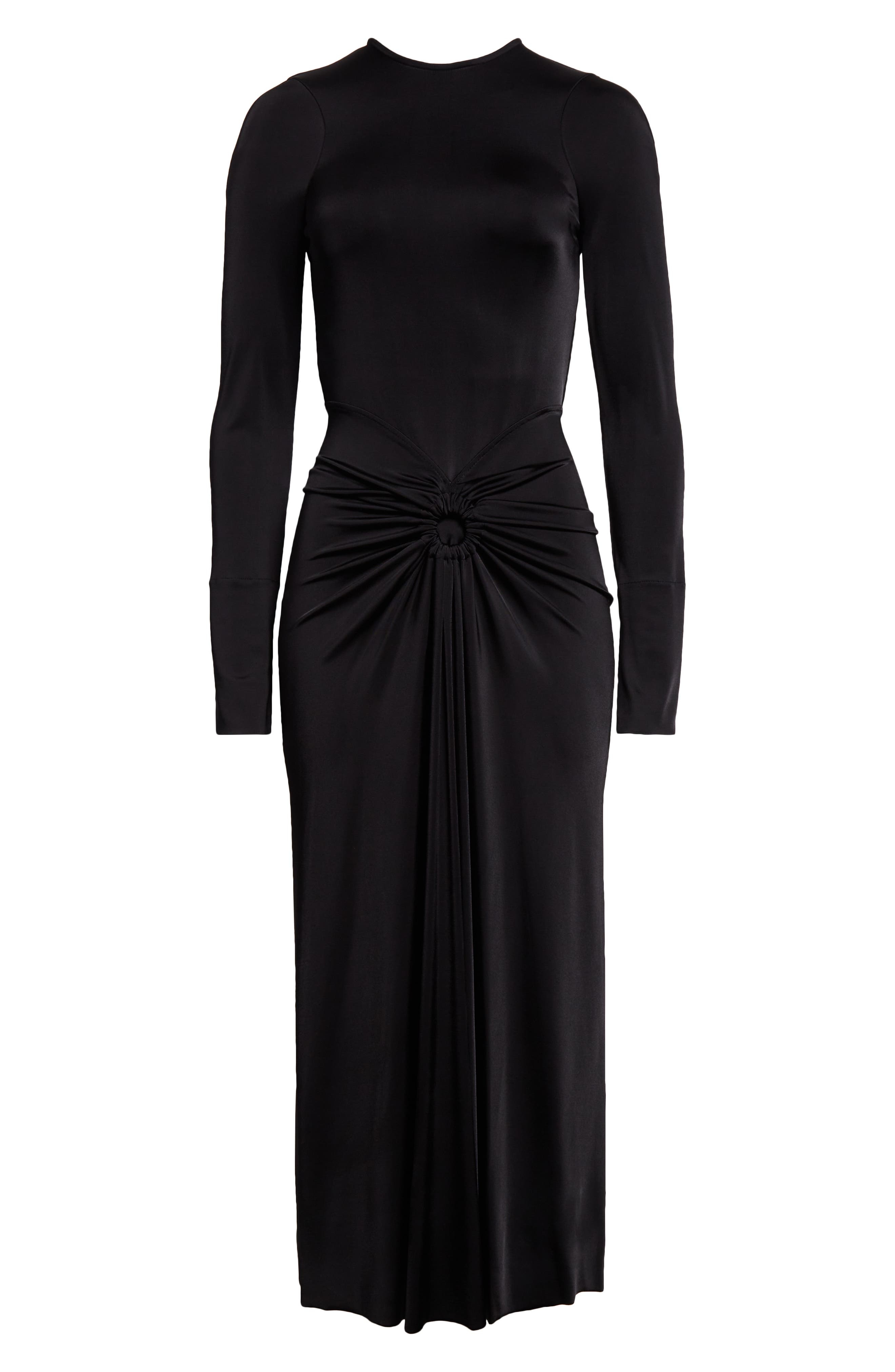 Victoria Beckham Long Sleeve Gathered Jersey Midi Dress in Black at Nordstrom - 5