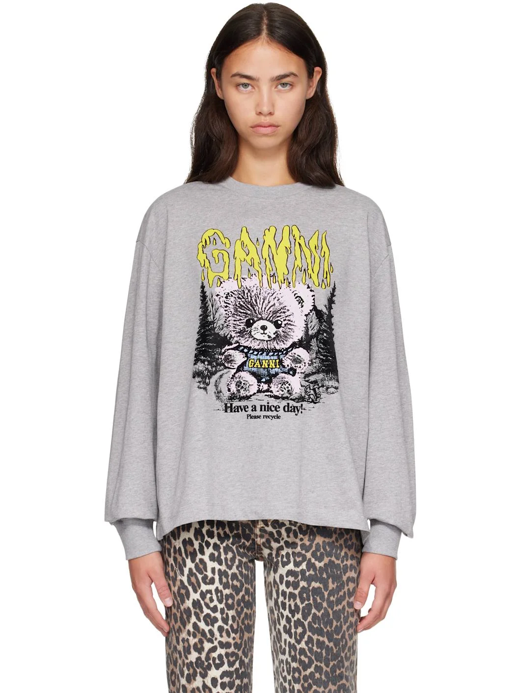 Gray Long-Sleeve Teddy Forest T-shirt - 1