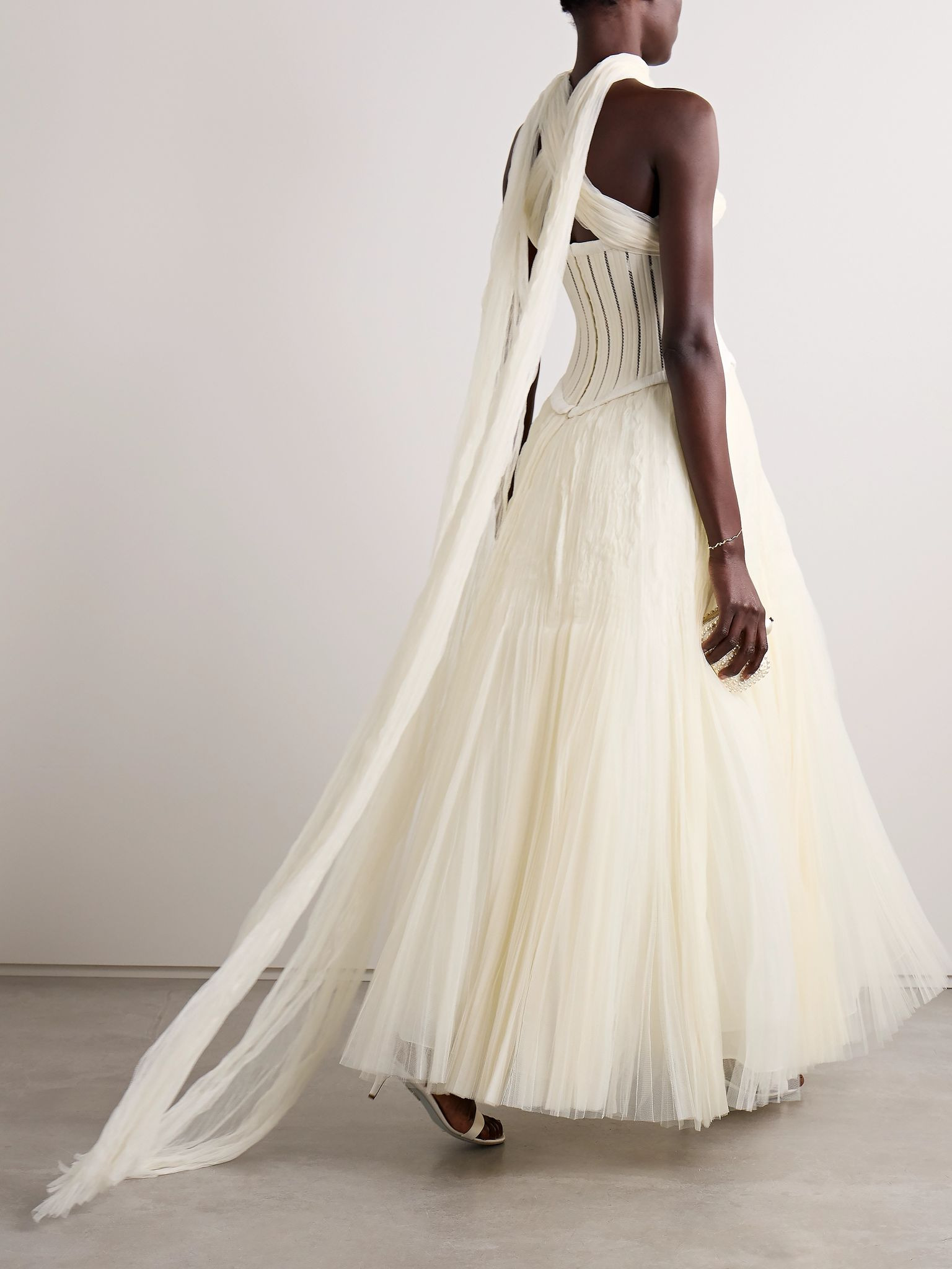 Anika strapless plissé satin-trimmed twill and tulle gown Ivory - 3